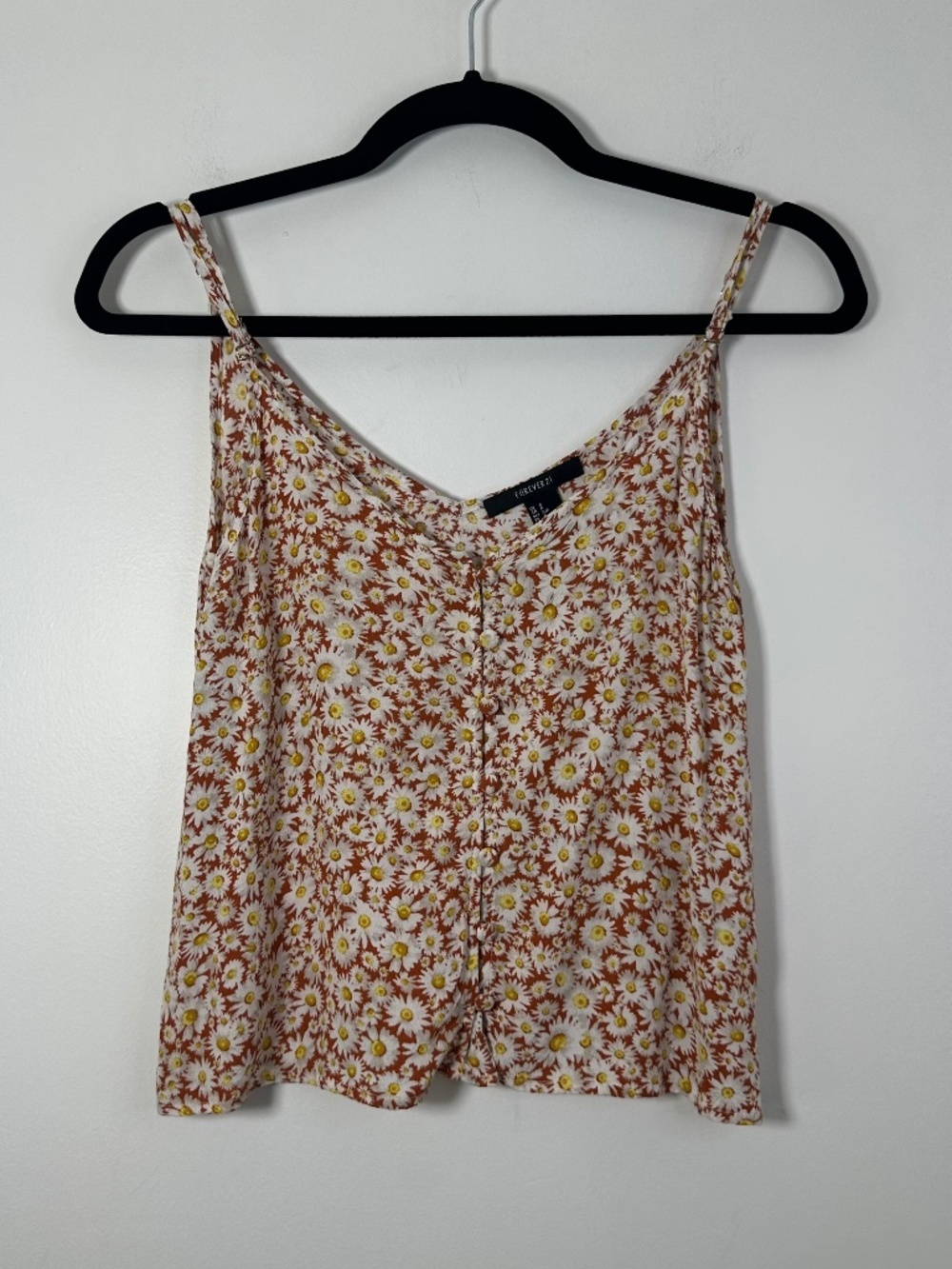 Forever 21 Women’s Size Small Daisy Floral Button-Front Camisole Tank Top Boho